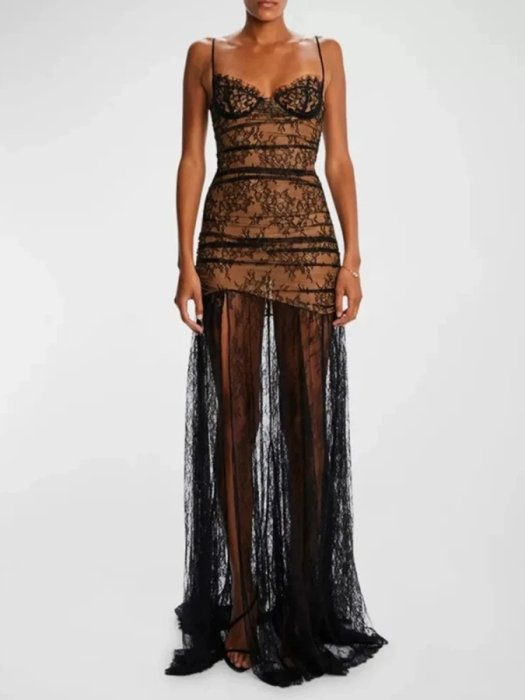 French High-end Light Luxury Niche Lace Suspender Fish Tail Waist Cinched Dress for Women