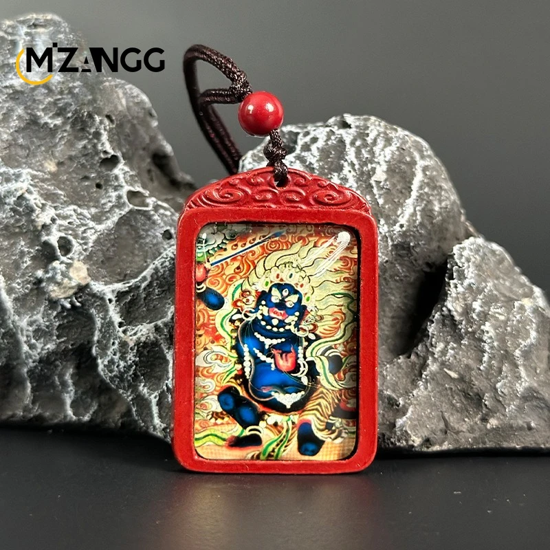 Natural Cinnabar Eight Guardian Deities Thangka Pendant Heart Sutra Text Buddha Zodiac Necklace Lucky Amulet for Men and Women