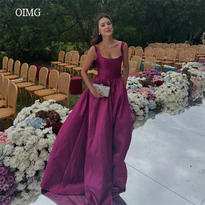

OIMG Purple Wide Strap A Line Prom Gowns Backless Formal Party Gown Floor Length Evening Dress vestidos de gala Customized
