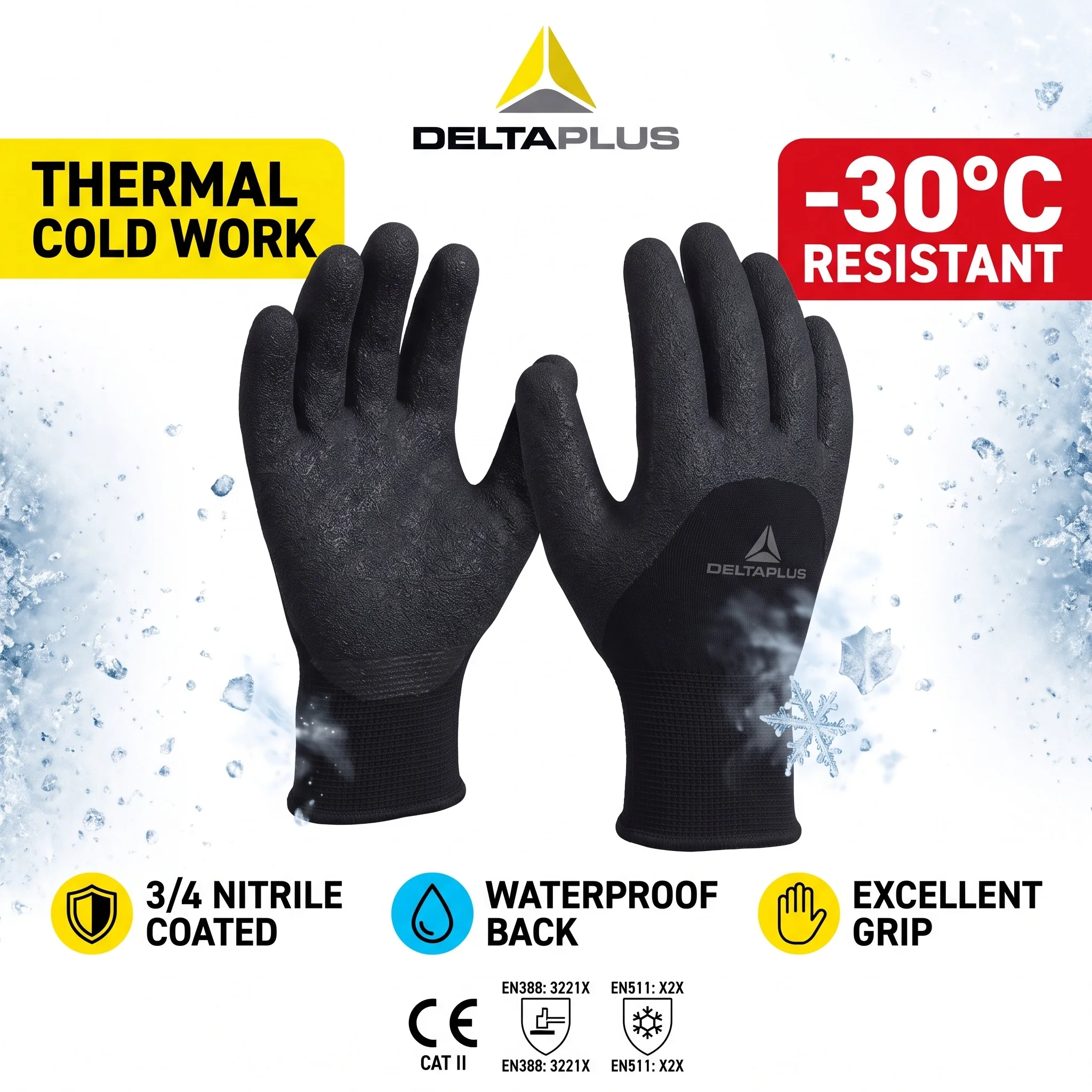 DELTAPLUS VV750 Nitrile Coated Work Gloves Winter Cold Proof Thermal Safety Working Glove Guantes De Trabajo