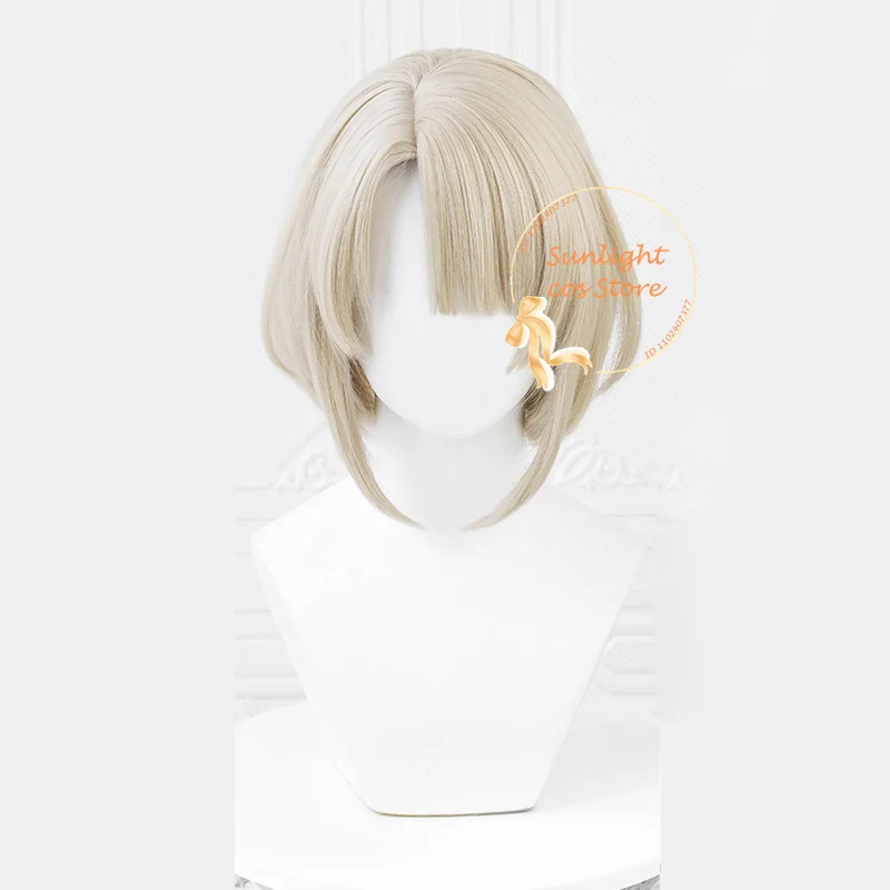 Fontaine Freminet Cosplay Wig Women 30cm Short Beige Gold Anime Wigs Heat Resistant Synthetic Hair + Wig Cap