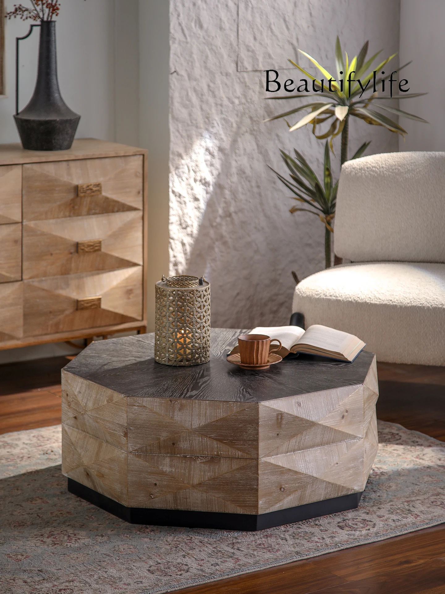 Retro coffee table living room home creative three-dimensional old round table creative tea table middle ancient style highsense