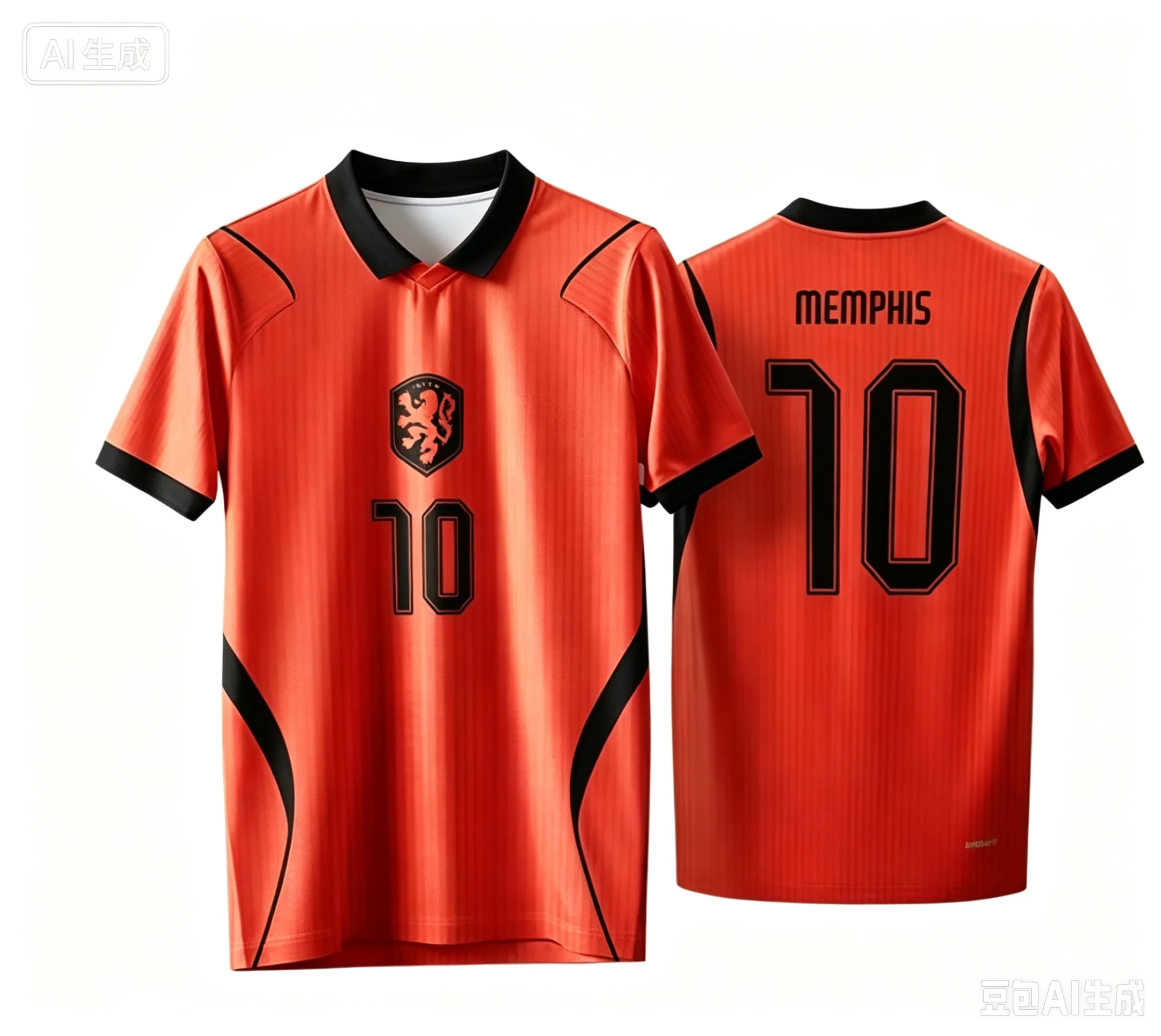 Orange Lion 10 Memphis Style Retro Soccer Jersey Black Collar Football Shirt Men's Woman Fan Sports Top