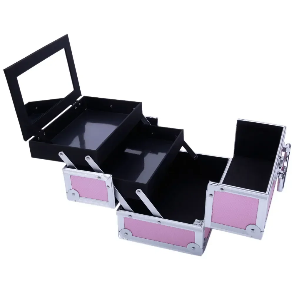 Make-up-Zugetui aus Aluminium, Schmuckschatulle, Kosmetik-Organizer mit Spiegel, 22,9 x 15,2 x 15,2 cm, Rosa