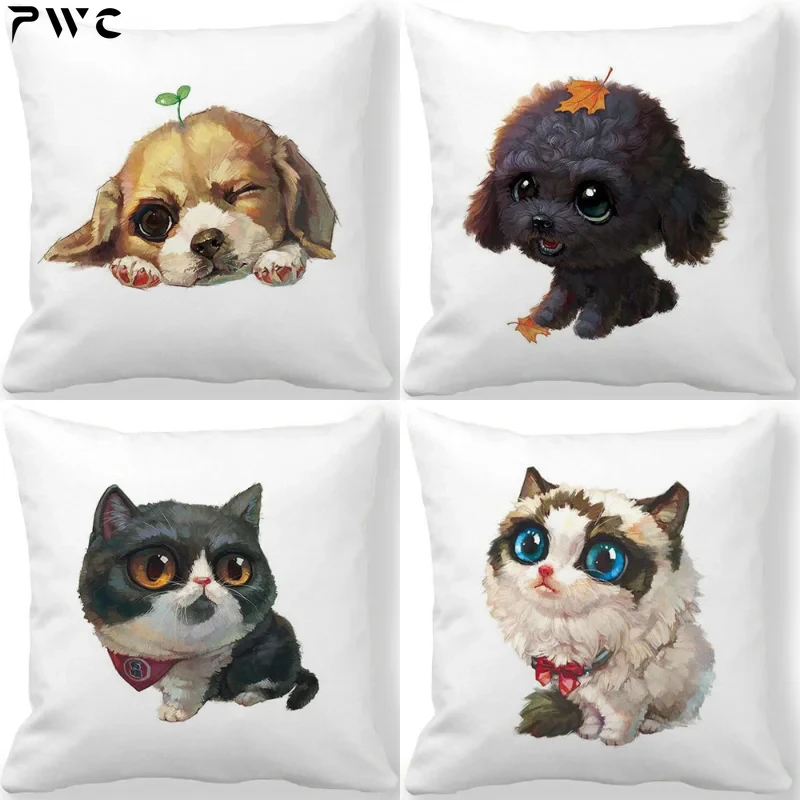 

Cute Animals Cushion Cover Cats Dogs Rabbits Birds Print Decorative Pillow Cover Cartoon Animals Polyester Pillowcase 45x45 cm