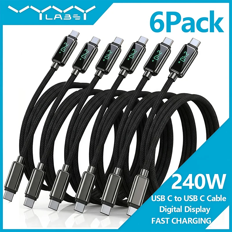 Vyvylabs 6er-Pack 240W USB-C zu USB-C Schnellladekabel mit Digitalanzeige für iPhone 17, Xiaomi 17 Pro Max, MacBook Pro, Samsung, iPad