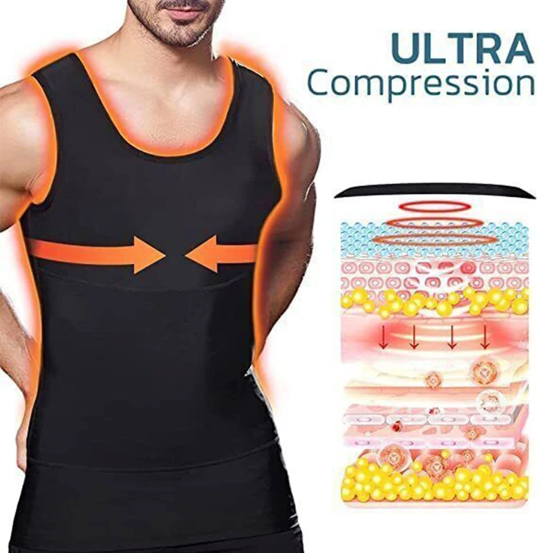 Gynecomastia compressa tanque superior homens emagrecimento corpo shaper colete atlético camisa de compressão ginásio fitness sauna terno treino