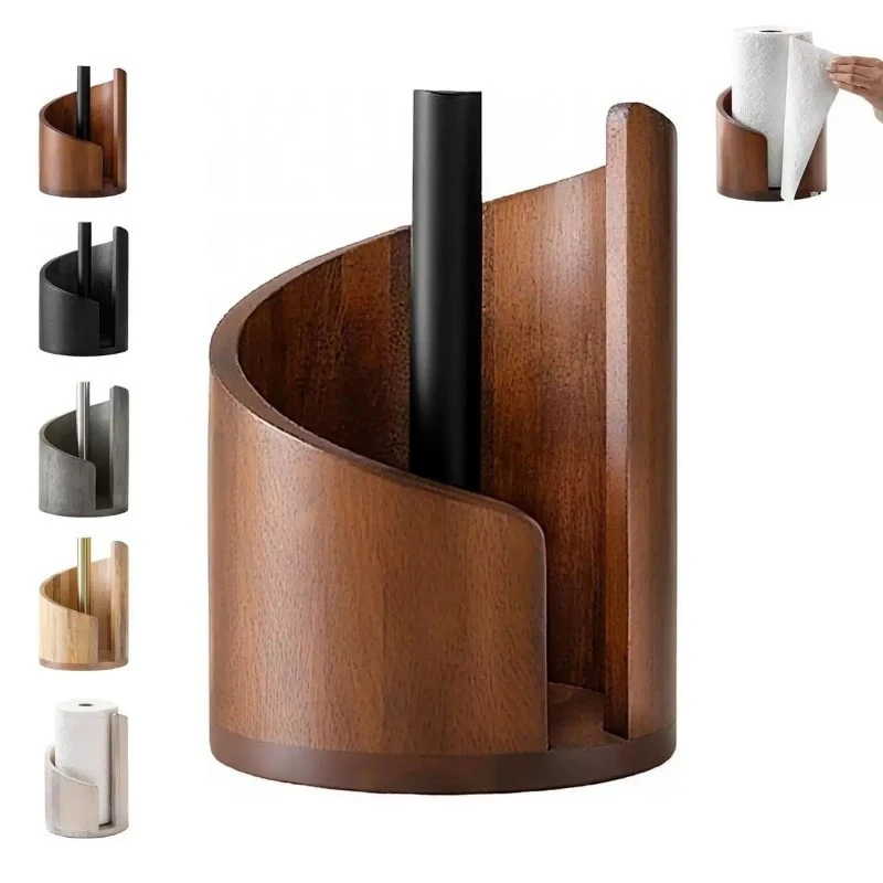 New Wooden Kitchen Paper Towel Holder Solid Wood Desktop Tissue Rack Roll Paper Storage Organizer for Home Bathroom Office Decor