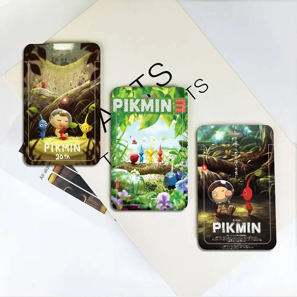 Game Pikmins Credential Badge Holder Lanyard for Business Meeting Visiting Hang Pass Tag ID Card Protector Case