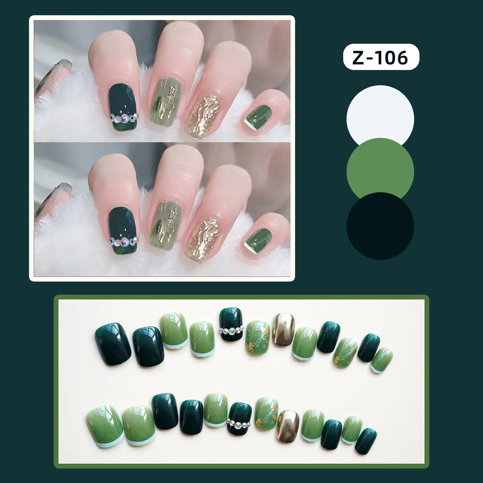 Green Wrinkle Short Artificial Nails Recyclable Full Cover Nail Sticker for Extension Manicure Nail Art