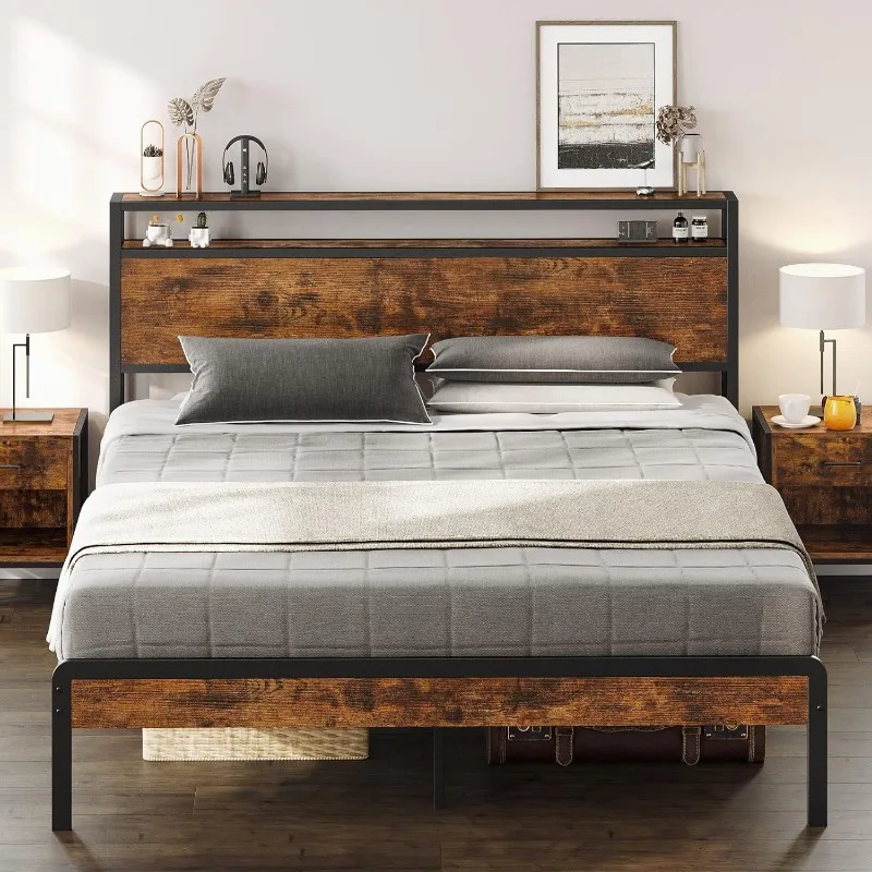 

Full Bed Frame, Platform Bed Frame Full with 2-Tier Storage Headboard and Strong Support Legs, More Sturdy, Noise-Free