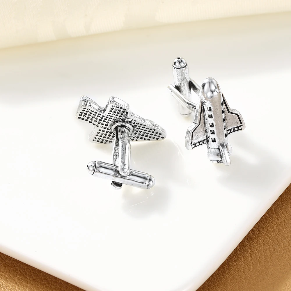 2Pcs Space Shuttle Shaped Design Mens Cufflinks Personality Rocket Astronaut Spaceman Sleeve Button