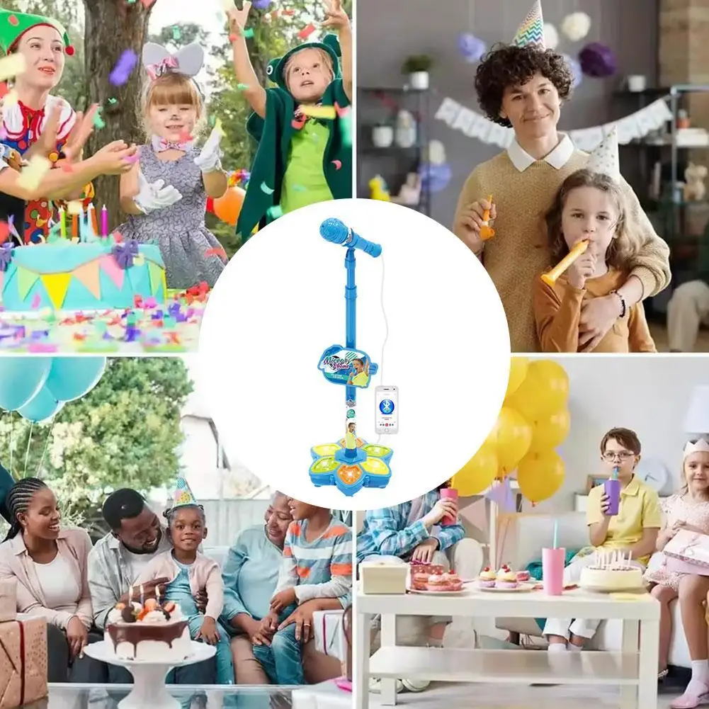 ميكروفون كاريوكي للأطفال قابل للتعديل مزود بتقنية البلوتوث متصل بأضواء ملونة بارتفاع 100 سم لعبة موسيقية هدية للأطفال #3