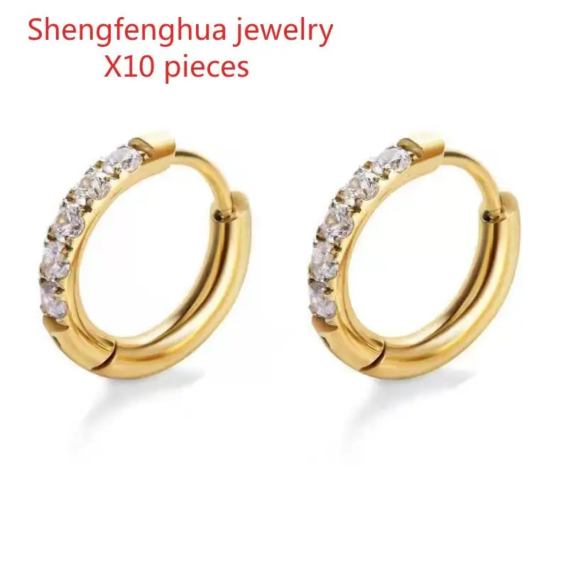 

Free shipping 10pcs Amazon Premium Fashion Titanium Steel Zircon Round Wire Earrings Stainless Steel Plain Ring Ear Buckles Tren