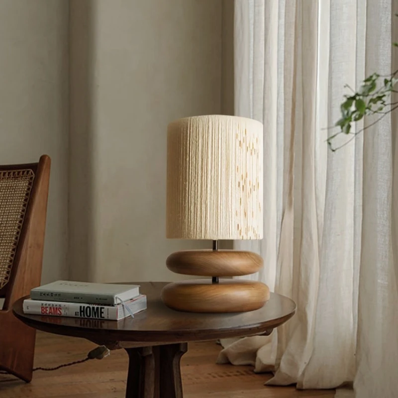 اليابانية الرجعية خشبية مصابيح أرضية LED الحياكة اليدوية النسيج الفن الظل غرفة نوم السرير غرفة المعيشة دراسة جو الدائمة الخفيفة #3