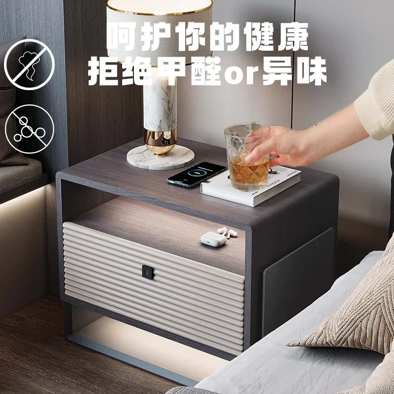 

Italian minimalist smart bedside table 2024 new bedroom small apartment light luxury high-end simple bedside table with lock