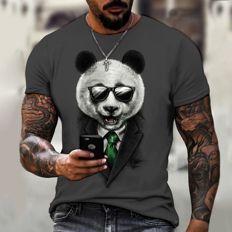 New 3d Panda Print Men\'s Round Neck T Shirt Fashion Casual Daily Funny Cute Harajuku Comfortable Breathable Lightweight Top