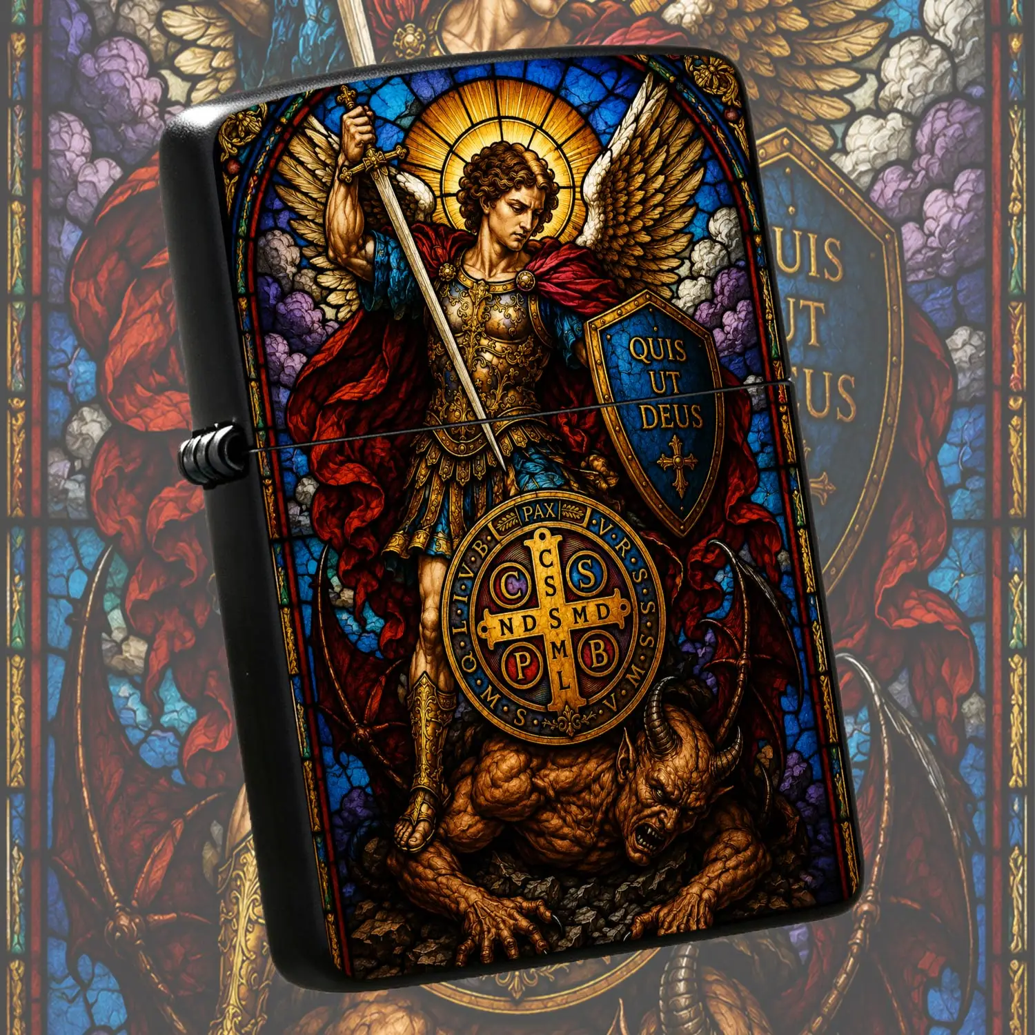 Exquisite St. Archangel Themed Stained Glass Style Lighter, Retro Artistic Portable Ignition Accessory, Unique Faith Cultural Decor, Practical Meaningful Gift For All Scenarios, Ideal For Daily Carrying Gifting To Friends Family Art Lovers
