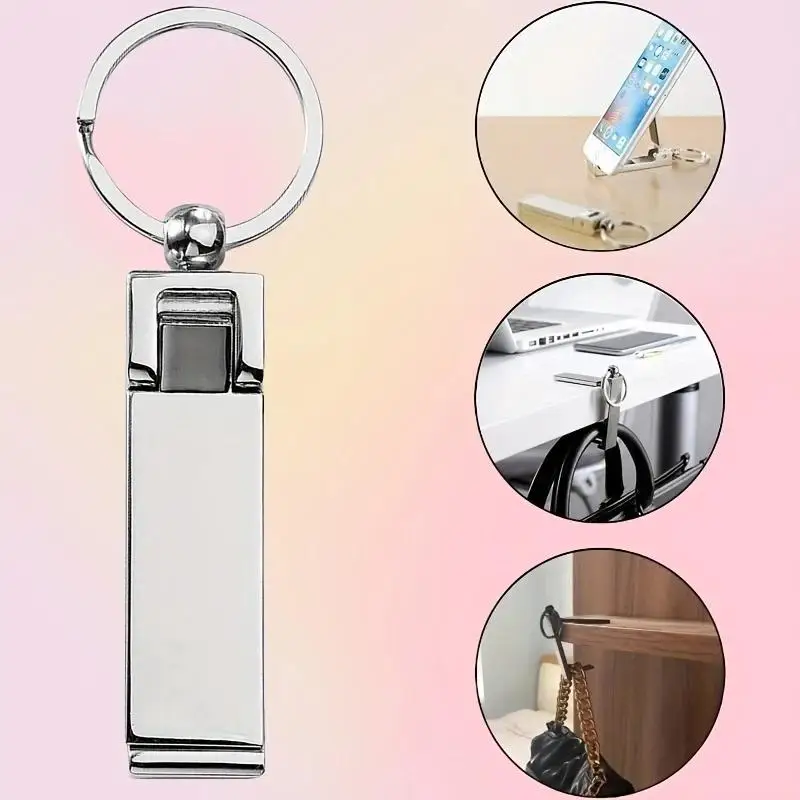 1/2pcs Multi Functional Metal Keychain Lazy Phone Holder Desk Side Hanging Bag Magic Tool Portable Sturdy Durable Pendant