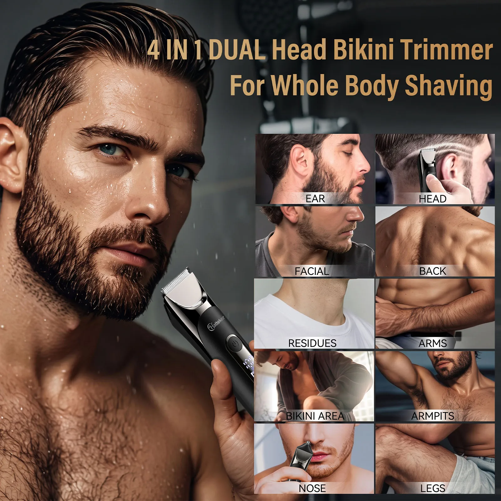 Hatteker 5-in-1 Shaver for Men Grooming Kit Multi-Function Washable Full Body Nose Wet/Dry Hair Trimmer for Home Use Razor