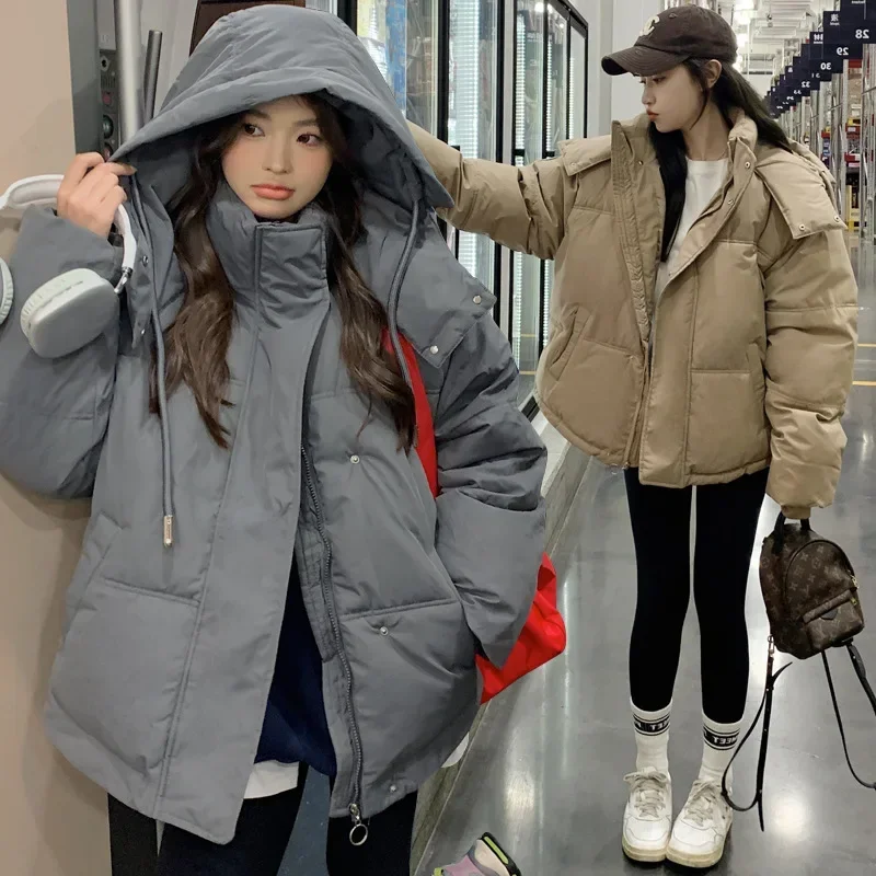 New Women's Winter Puffer Jacket Korean Design Sensibility Thickened Cotton-padded Coat Hood Cropped Parkas