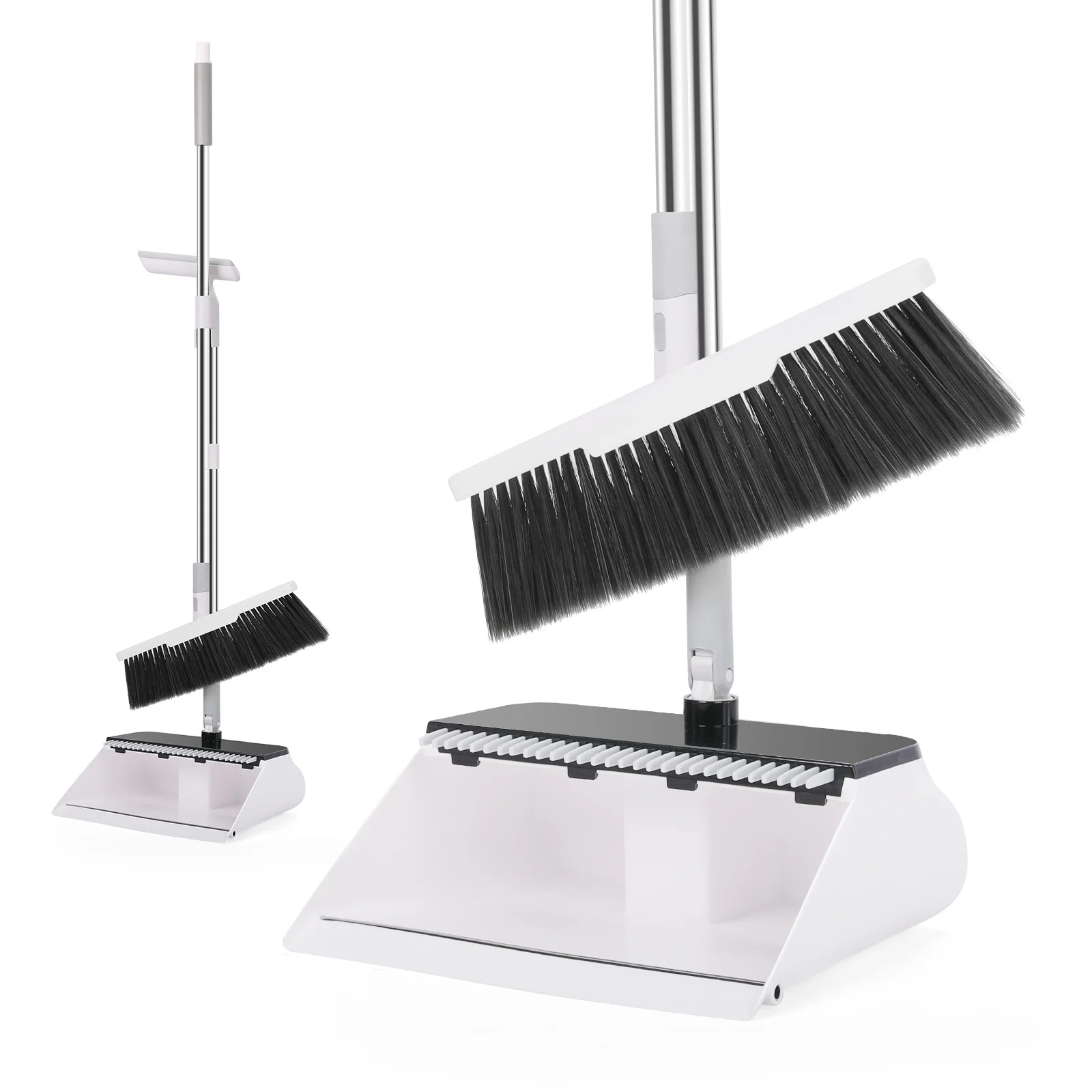 

Broom and Dustpan Set with Long Handle with Stand up Dustpan Combo Set for Office Kitchen Lobby Floor Use