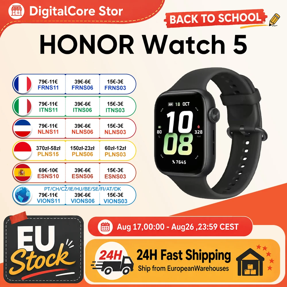 Image of Honor Watch 5 1,85-Zoll Größeres AMOLED-Display 60Hz 15 Tage Lange Akkulaufzeit 5ATM IP68 Präzise GPS-Verfolgung BT5.2 Gesundheits-Scan