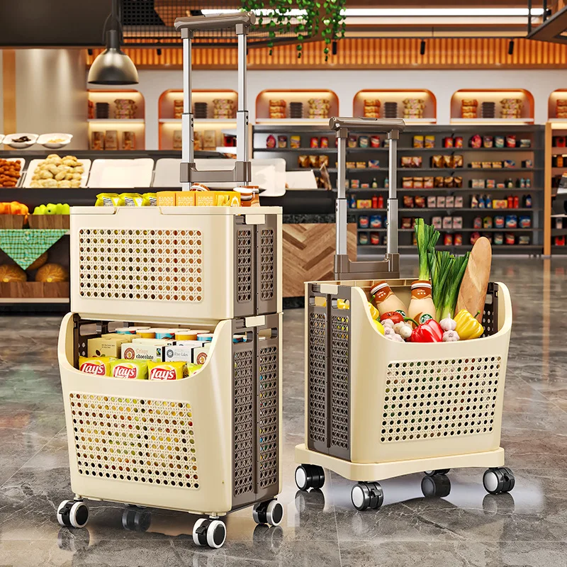 4 Wheel Foldable Shopping Trolley Heavy Duty Home Grocery Cart Camping Picnic Utility Wagon Easy Move Lightweight Pull Carrier