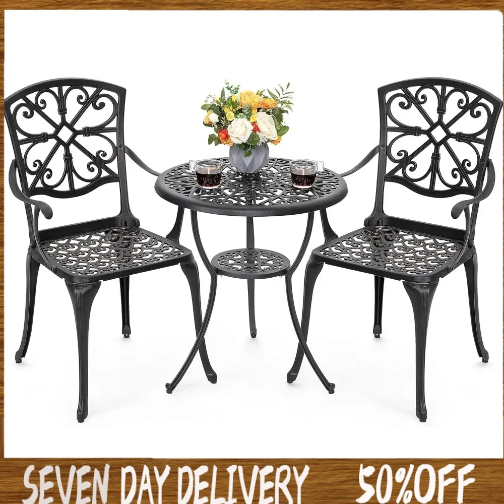 

Garden Furniture Sets-3 Piece Outdoor Patio Set Bistro Table Set Rustproof PatioTable and Chairs with Umbrella Hole for Backyard