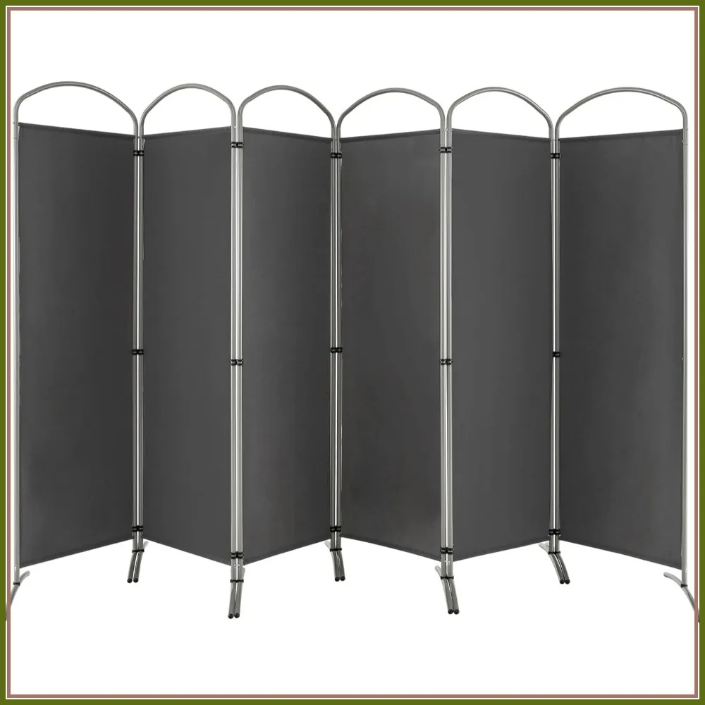 

6.2Ft Folding 6-Panel Room Divider Grey - 130" Wide Freestanding Privacy Screen, Lightweight Portable Partition for Home Office