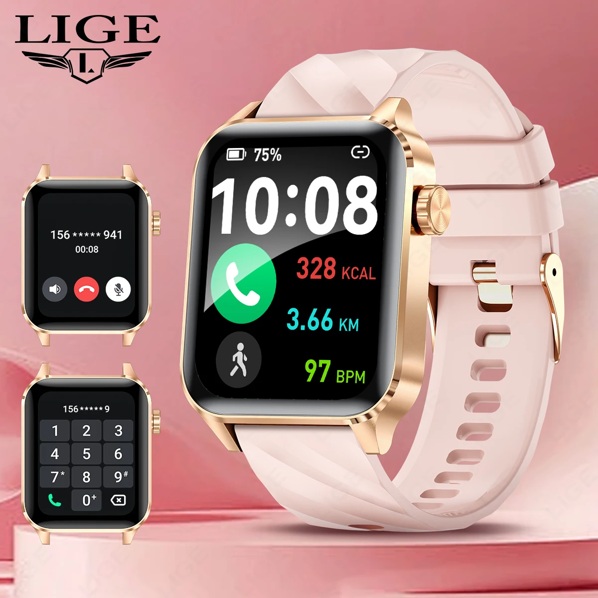 

LIGE 1.85” HD Smart Watch Women Men Bluetooth Call Sport Women’s Fashion Bracelet Fitness Health Monitor Smartwatch Ladies Gift