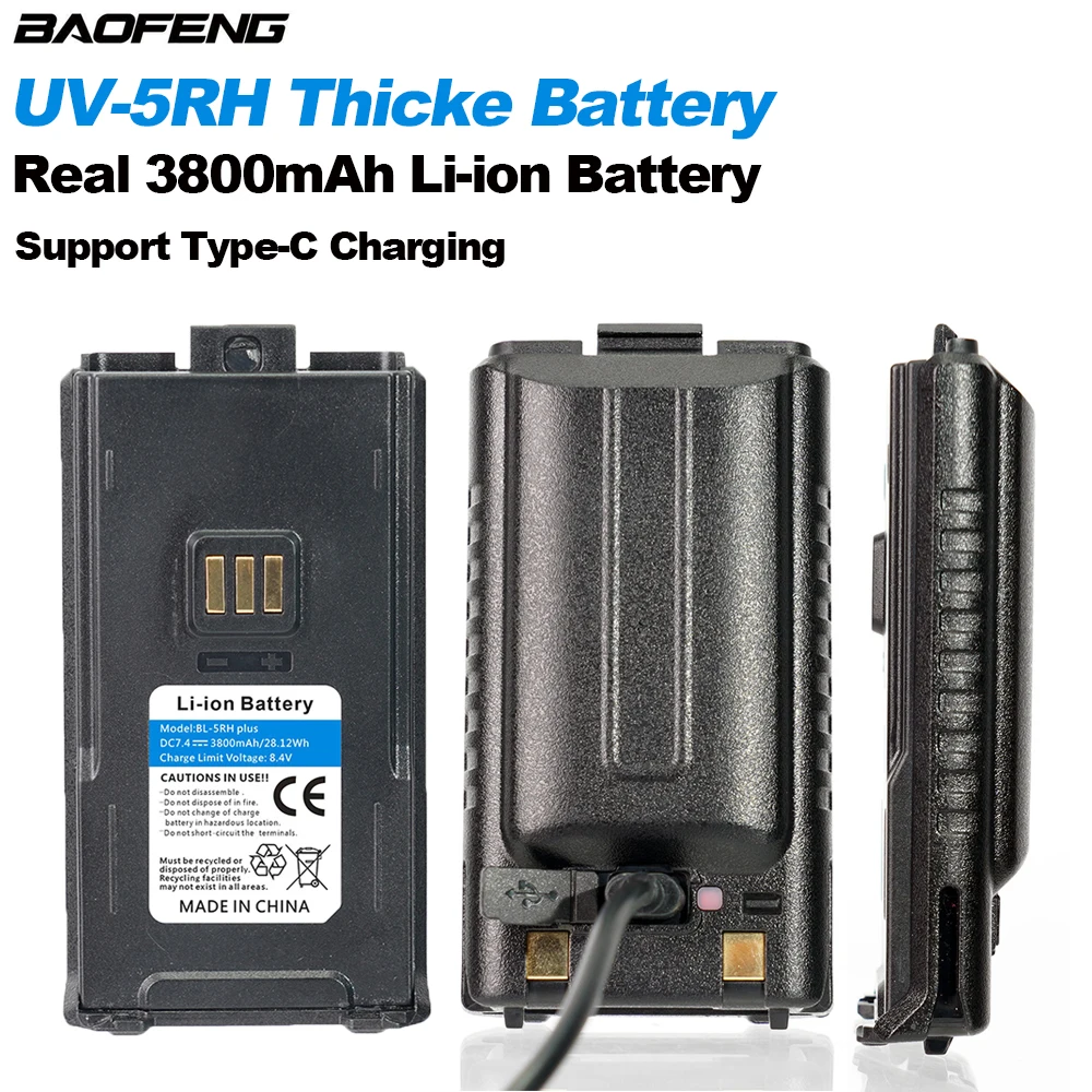 

BL-5RH Plus Baofeng Walkie Talkie Li-ion Battery Thicken Real 3800mAh UV-5RH UV-5RM BF-K5Plus Two Way Radios Repalcement Battery