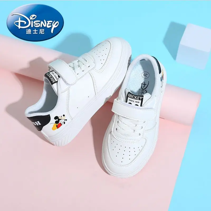 Mickey Boys White Shoes Real Pictures High Quality Children 2024 Spring New Breathable Non-slip Girls Joker Casual Board Shoes