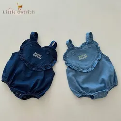Newborn Baby Boy Girl Cotton Embroidery Suspender Romper Denim Infant Toddler Child Sleeveless Pullover Top Baby Clothes 3M-3Y