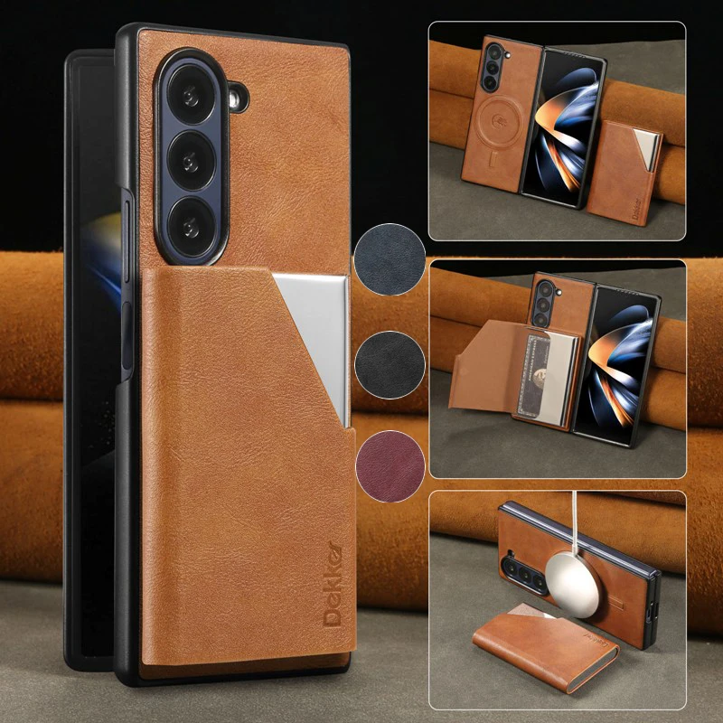 2 In 1 Magnetic Phone Case For Samsung Galaxy Z Fold6/Z Fold5/Z Fold 4 With Detachable Solid Color Leather Wallet Card Box