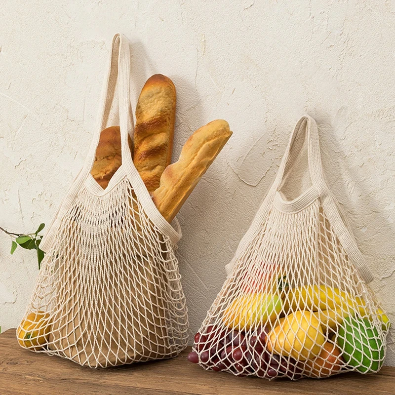 

Handheld Foldable Shopping Cotton Mesh Bag Reusable Fruit Mesh Bag Woven Mesh Pocket Hollowed Out Kitchen Storage