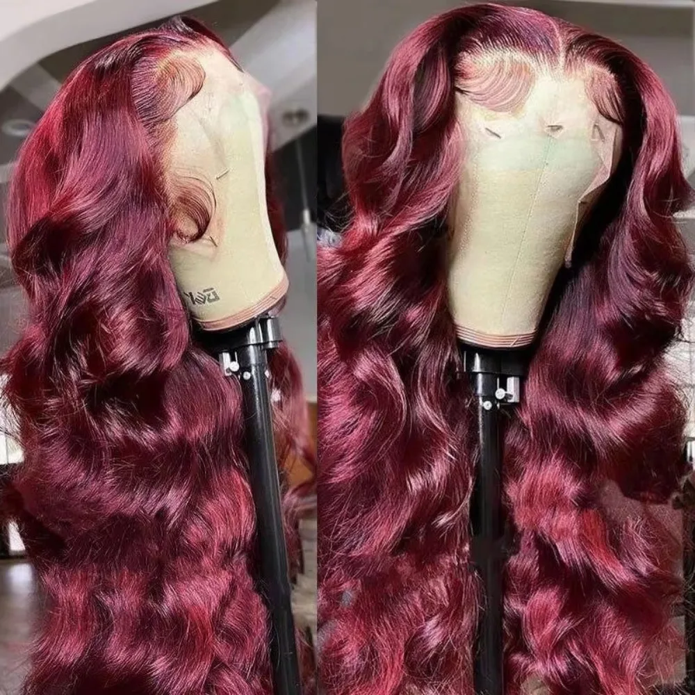99J بورجوندي 200 الكثافة الجبهة باروكة من شعر طبيعي الجسم موجة 13x6 Hd الدانتيل الباروكات الأمامية الأحمر اللون 13x4 شعر مستعار دانتيل شفاف للنساء