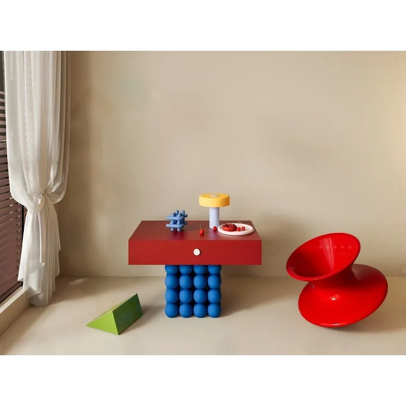 Color solid wood bedside table, modern light luxury small apartment Nordic Roman column bedside table