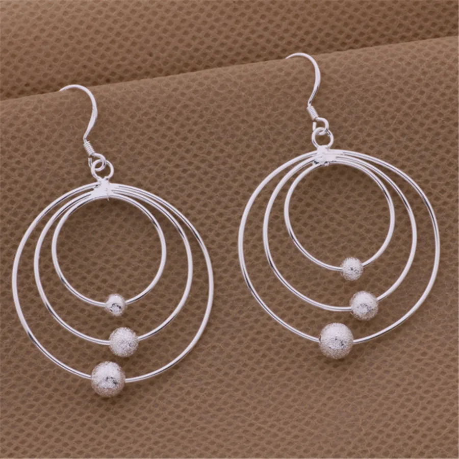 New pure 100% 925 Sterling Silver Earrings for Women Jewelry Three circle beads  Christmas Gifts wedding party