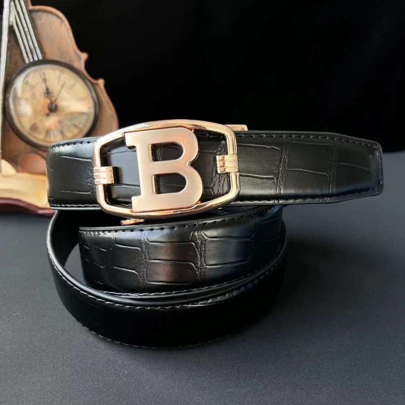 

Men's Fashion Crocodile Pattern Belt Alloy Automatic Buckle Belt Luxe Design Letter Buckle Business Belt