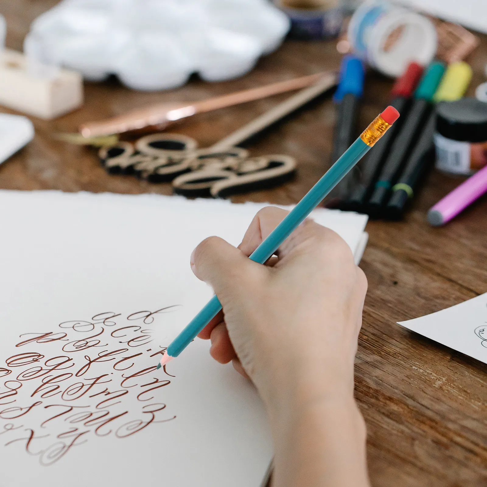 12 Pcs Colored Pencils Blue Erasable Sketch Faderesistant Hexagonal Presharpened Checking Marking Editing