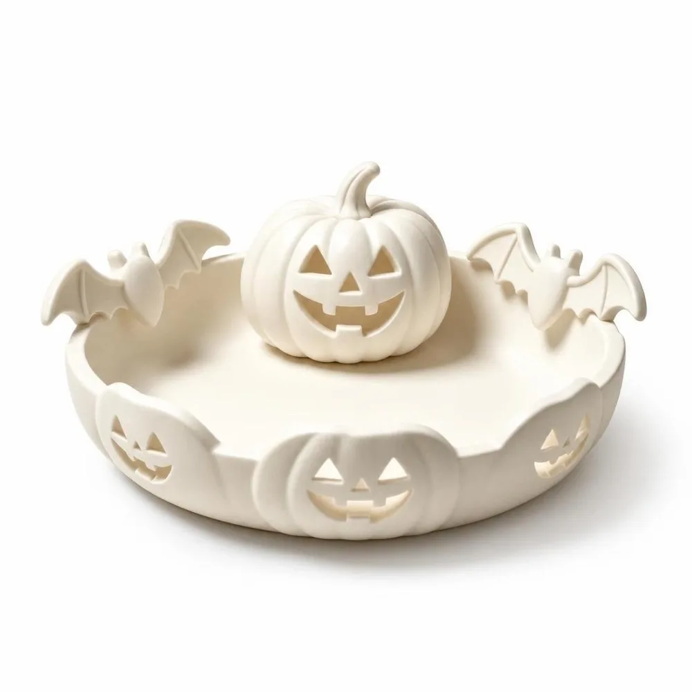 Gothic Style Pumpkin Jewelry Tray 3D Printed Lantern Shaped Halloween Desk Ornament Triple Pumpkin Head Hollow-out Design
