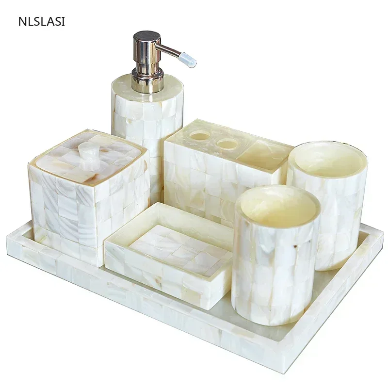 Nordic Shell Pattern Resin Bathroom Supplies Set Cup with Tray Accessories Toothbrush Holder Soap Dispenser Soap Dish Mouth