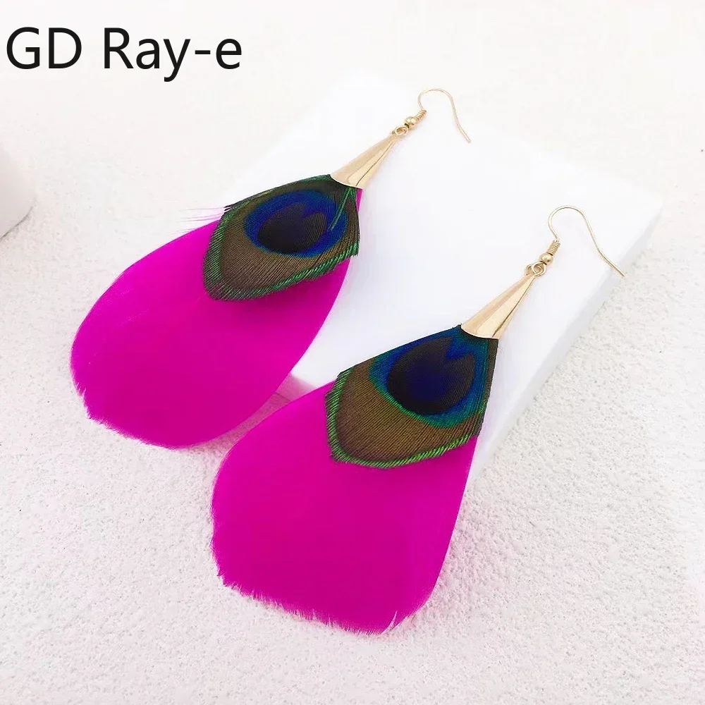 

Bohemian Multi-color Peacock Feather Earring for Women Fashion Jewelry New Trendy Female Hot Sale Holiday Tassel Earring