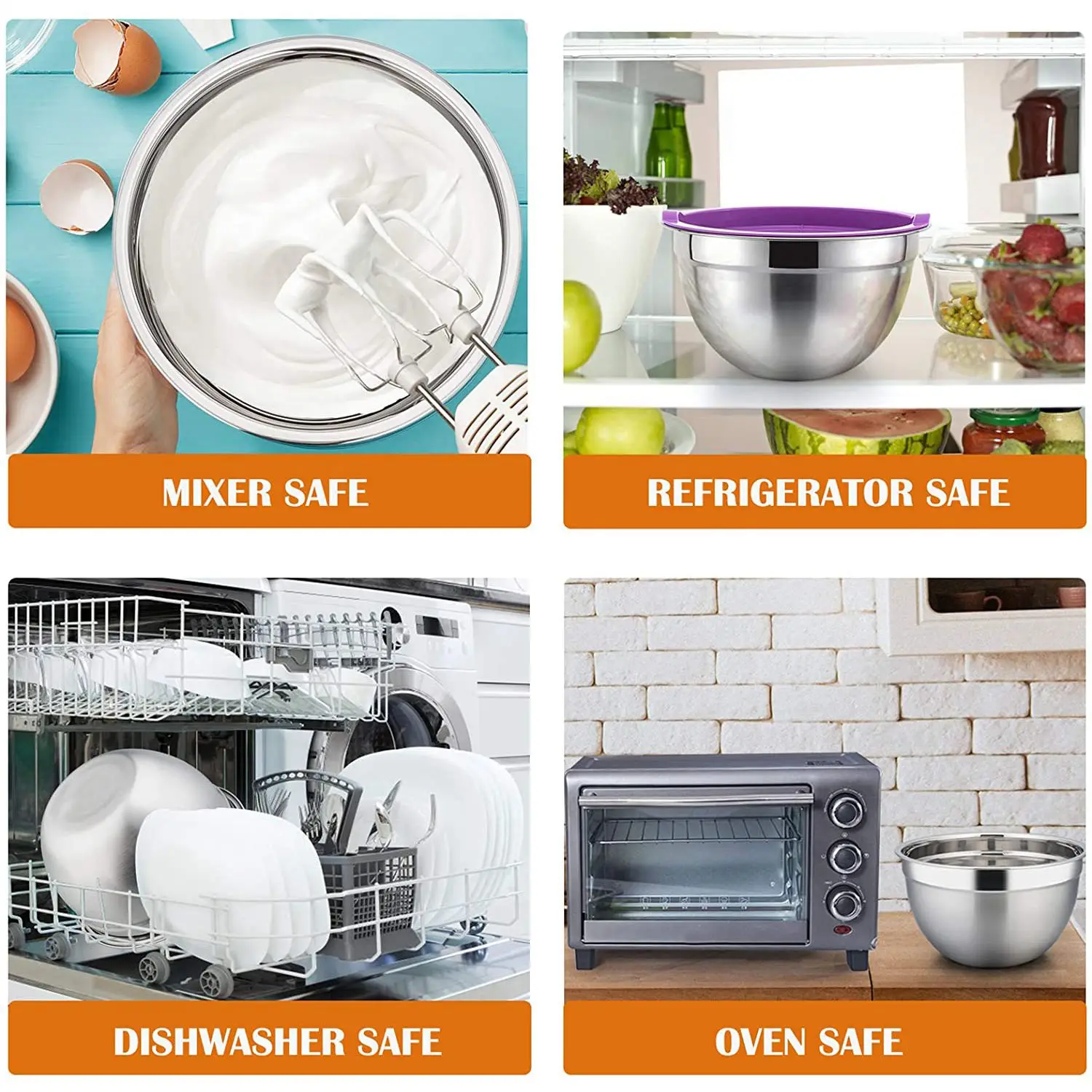 ชามผสมพร้อมฝาปิด ชุดชามสลัดทํารังสแตนเลส 5 ชุดสําหรับเตรียมผสมและเสิร์ฟ