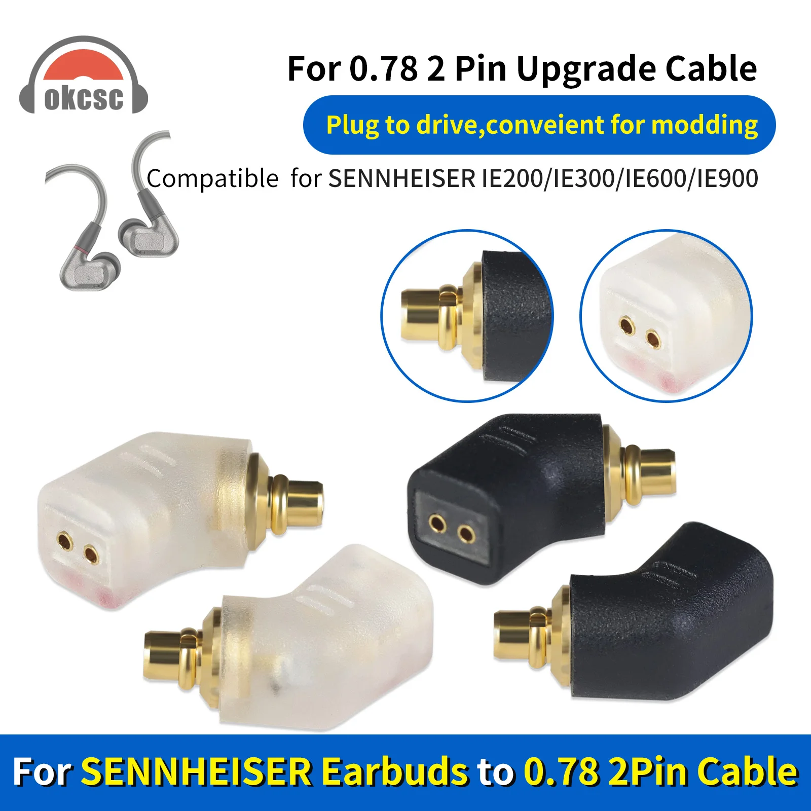 OKCSC Adapter słuchawek SENNHEISER IE300 męski na 0.78 2-pinowe złącze żeńskie do SENNHEISER IE300 IE200 IE600 IE900 AKG N5005