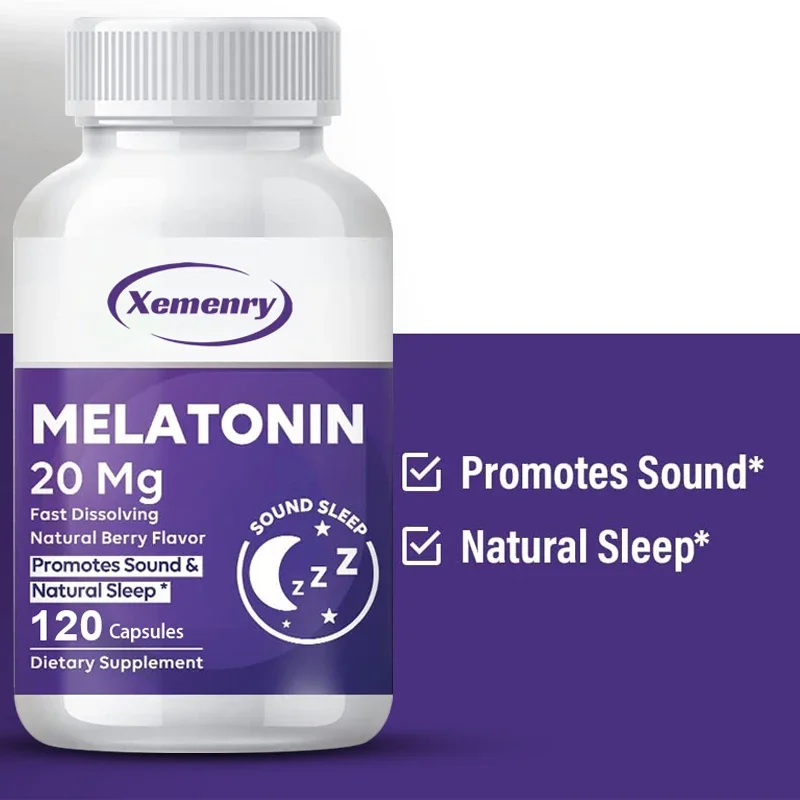 Melatonin Capsules 20mg - Supports Relaxation, Stress, and Healthy Sleep, Non-GMO