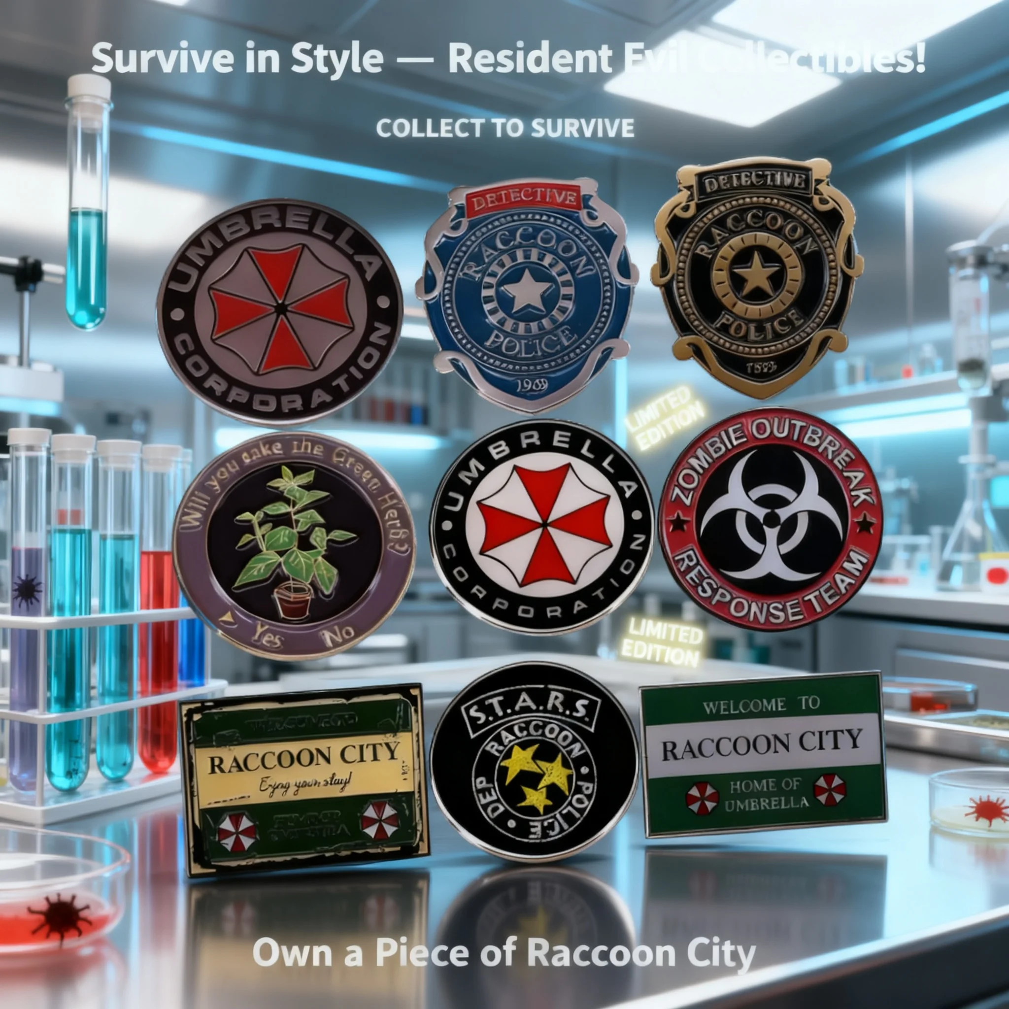 Pin de esmalte, broche o insignia de solapa del juego de terror Resident Evil de Umbrella Corp, Servicio de Contramedidas de Riesgos Biológicos de Raccoon City