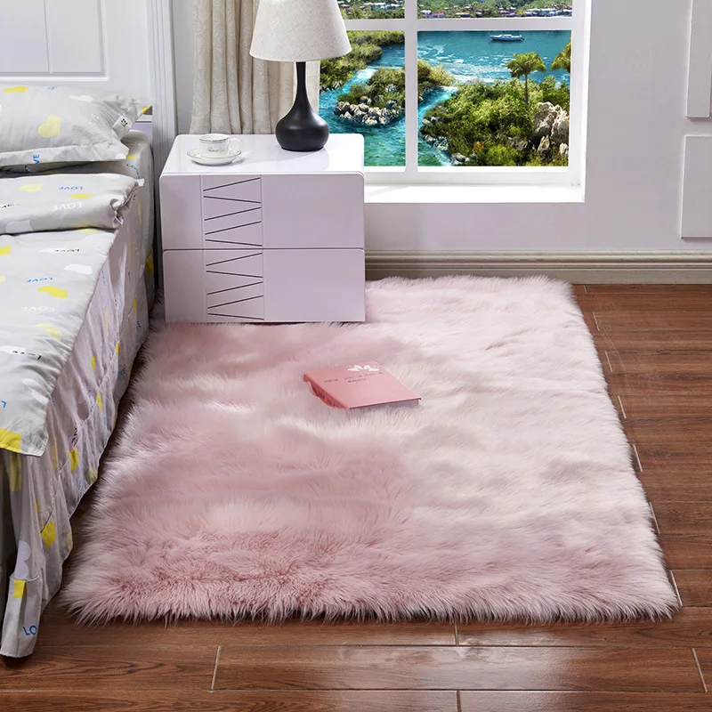 

Plush Round Carpet Sheepskin Pink Living Room Home Decor Bedroom Floor Cushion Mats for Bedroom White Area Shaggy Fur Rugs