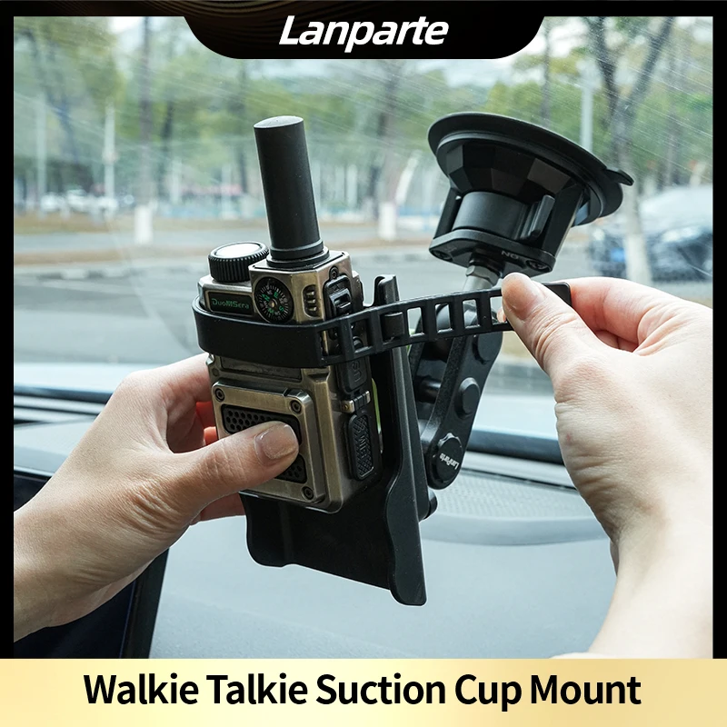حامل راديو لاسلكي قابل للتعديل على الزجاج الأمامي للسيارة من Lanparte مع حامل كوب شفط قوي